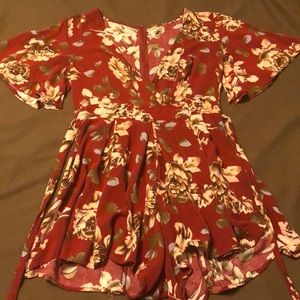 Red floral romper
